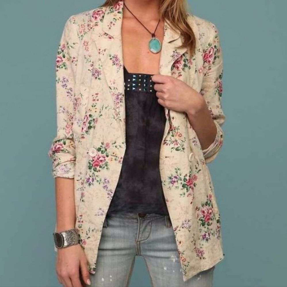 Free People Floral Linen Blend Blazer - XSmall